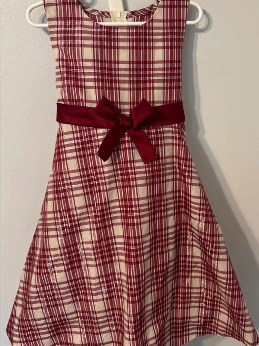 Bonnie Jean Red and Cream Plaid Bow Waist Dress